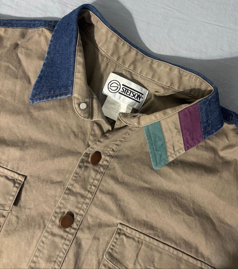 Vintage Stetson Button Down Western Shirt Short Sleeve 2XL Brown Blue Red Green